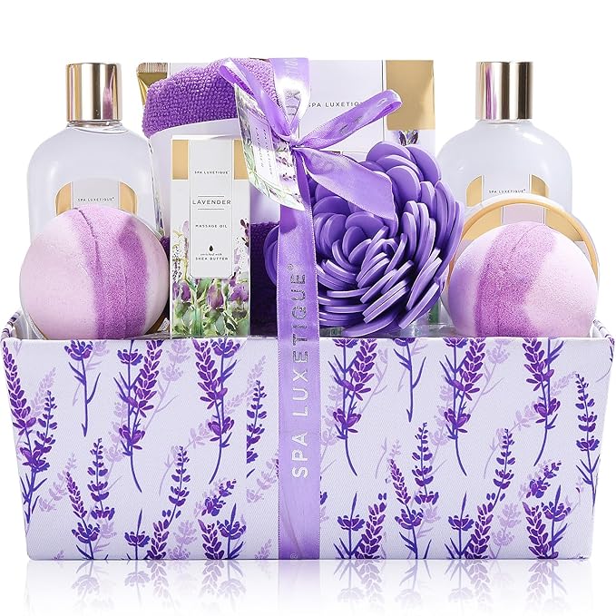Spa Luxetique Lavender Gift Baskets for Women Spa Kit for Women 12 Pcs Birthday Gifts Set Home Skin Care Sets for Her Anniversary Valentine Day Gifts for Women Wife Girlfriend Grandma Sister
