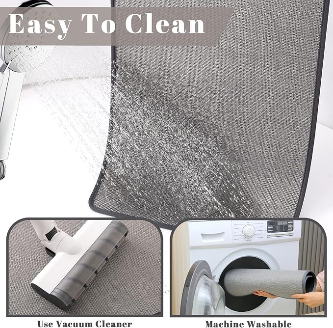 2 Pack Bathroom Rugs, Bath Mats for Bathroom Non Slip Washable, Quick Dry, Water Absorbing, Fits Under Door, Ultra Thin, Rubber Backing, Low Pile, Ideal for Shower, Sink,Grey 24''x16''