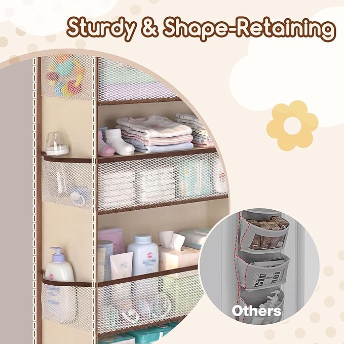Over The Door Organizer with Large Capacity Diaper Storage & Mesh Window,for Baby Essentials & Nursery, 55lbs Hanging Storage for Closet, Bathroom, Bedroom, Dorm -12 Pockets