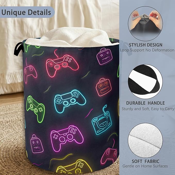 Gamepad Laundry Basket,Foldable Oxford Cloth Tote Bag Laundry Hamper Clothes Storage Bucket Organizer for Bedroom Laundry Storage Dormitories 16" x 20.8"