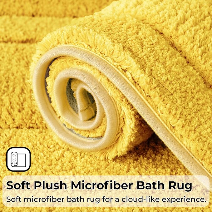 GRANNY SAYS Bathroom Toilet Rugs U Shaped, Bath Mats for Bathroom, Bath Rugs Non Slip Washable, Absorbent Microfiber Toilet Mat, Soft Plush Shaggy Bath Carpet, 20" x 24", Yellow