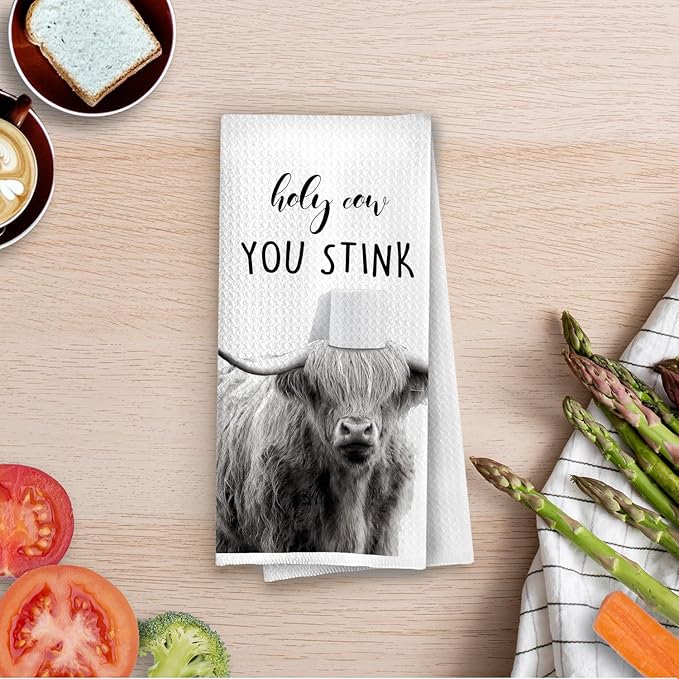 Highland Cow Hand Towel - Highland Cow Gifts Hand Towels, Funny Farmhouse Decorative Hand Towels for Bathroom Washroom Toilet, 16x24 Inches