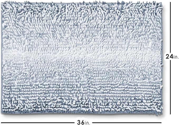 Hearth & Harbor Bathroom Rugs, Chenille Bath Mat - Machine Washable Bath Mats for Bathroom Non-Slip Backing Rubber, Quick Dry Bathroom Mat, 24 x 36 - Ombre Blue