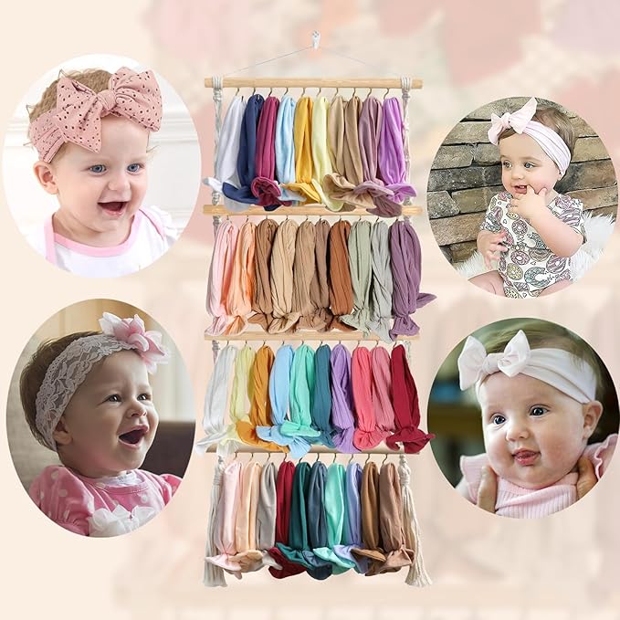 Headband Holder Head Bands Organizer for Girls, Baby Headbands Hair Accessories Organizer Storage Wall Hanging Decor for Nursery Toddler Girls Room