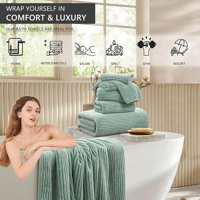 4 Piece Bath Towel Set 35"x70"Oversized Bath Towel for Bathroom Ultra Soft Fluffy Extra Large Bath Sheet Luxury Premium Bathroom Towel Highly Absorbent Quick Dry Shower Towel for Hotel Spa,Green