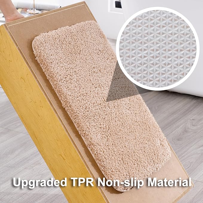3 Pieces Luxury Bathroom Rug Set with U-Shaped Toilet Rug, Non-Slip Rubber Bottom, Thick Microfiber Fluffy Plush, Water Absorption, Quick Dry, Ultra Soft, Bath Mats for Bathroom, Tub(Beige)