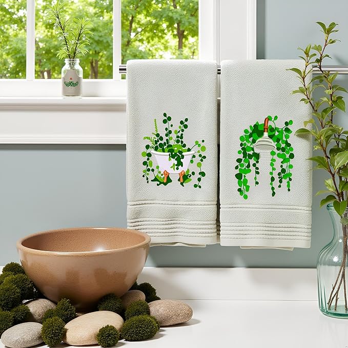 2pcs Eucalyptus Hand Towels for Bathroom Decorative Towels Set 100% Cotton Green Leaves Embroidered Botanical Spring Summer Floral Bath Towels Dish Kitchen Towels Kitchen Bathroom Decor Gift