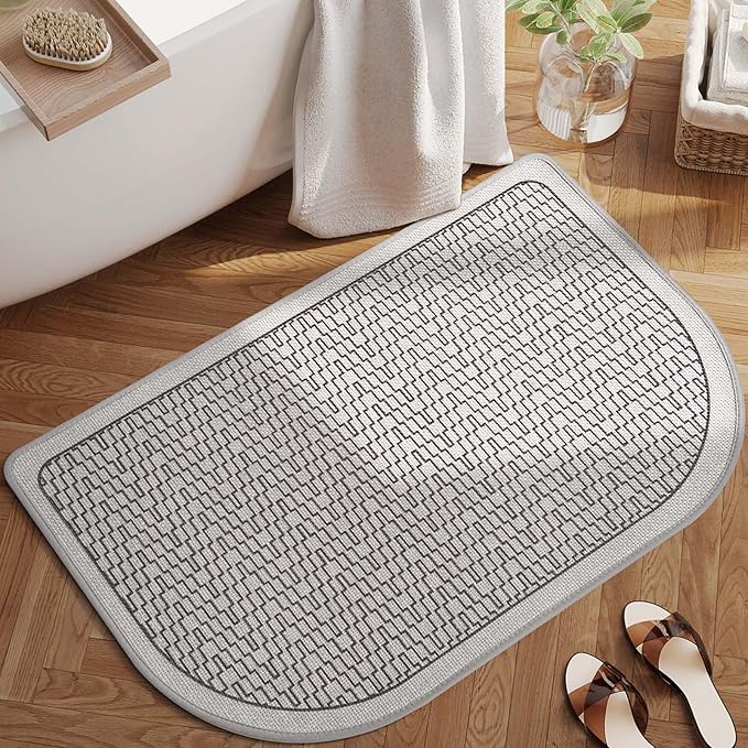 Half Circle Bath Mat, Thin Bathroom Rugs Fit Under Door Quick Dry Non Slip Washable Bathroom Mat with Rubber Backing, Absorbent Half Round Shower Rug