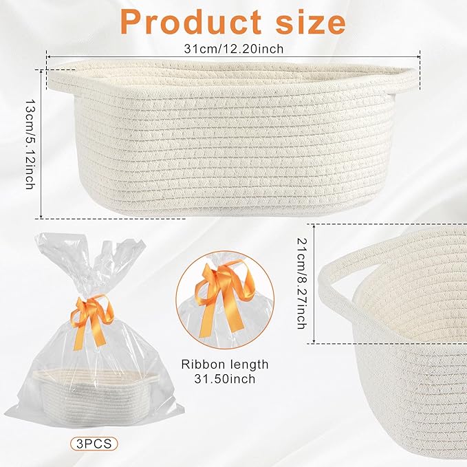 Portable Rope Baskets Small Woven Basket with Bags Baby Toy Basket with Handles Soft Woven Basket for Storage ZHAZHAMO(white)