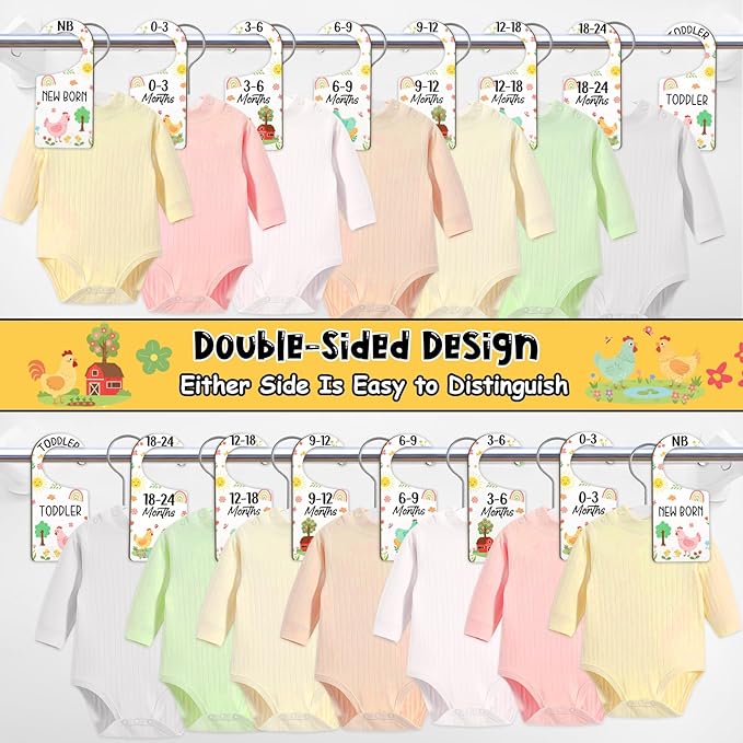 Baby Closet Dividers 8PCS, Cute Chick Themed Wooden Double-Sided Clothes Size Hanger/Organizer from Newborn to Toddler for Nursery Decor Baby Shower Birthday Gender Reveal Party Gift