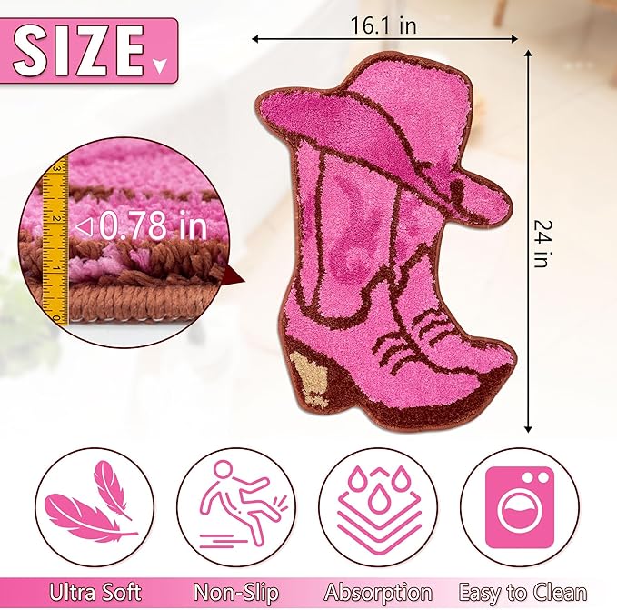Hexagram Western Pink Cowgirl Bathroom Rug 16×24 Inch, Preppy Room Decor, Western Cowgirl Bathroom Decor, Funky Small Bath Mat Indoor, Non Slip Soft Washable Irregular Rug for Room, Bathtub, Door