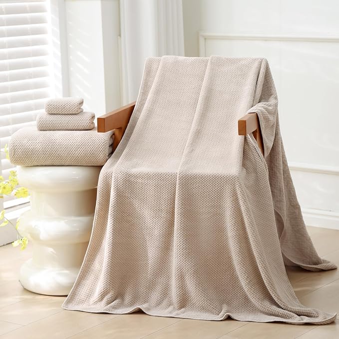 30x60 Inches Extra Large Bath Towels Set Super Soft Absorbent Luxury Microfiber Towels for Bathroom (Beige,6PCS)