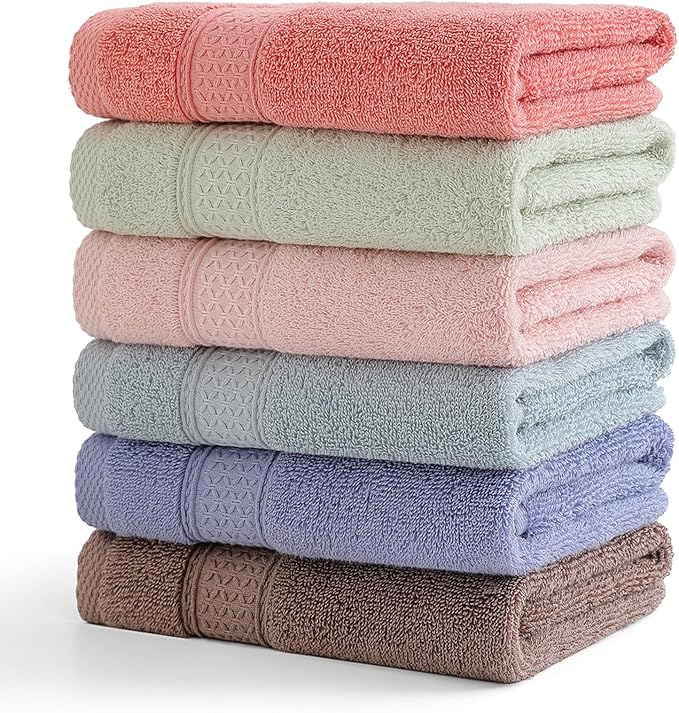 6 Pack Hand Towel Set, 16 by 25 inches, 100% Cotton Ultra Soft and Highly Absorbent, Quick Drying, for Hotels, Spa, Bathroom