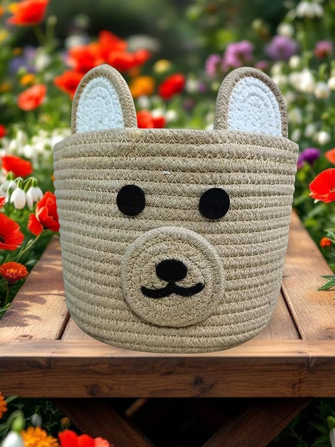 Natural Jute Storage Basket |EcoFriendly Round Shape Foldable Basket, Wedding Packing Organizer, Kids Crafts,Soft Toys Bag | Multipurpose Bag For living Bed room, office,kitchen