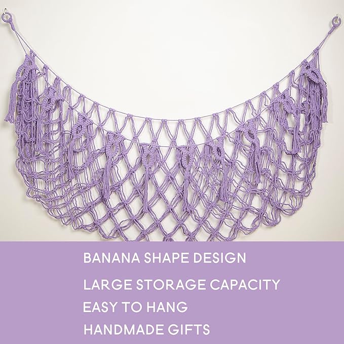 Stuffed Animal Net or Hammock -Wall Mounted-Handmade Macrame Toy Hammock Organizer Stuffed Animal Display Plush Toys Holder Boho Decor for Nursery Playroom Purple