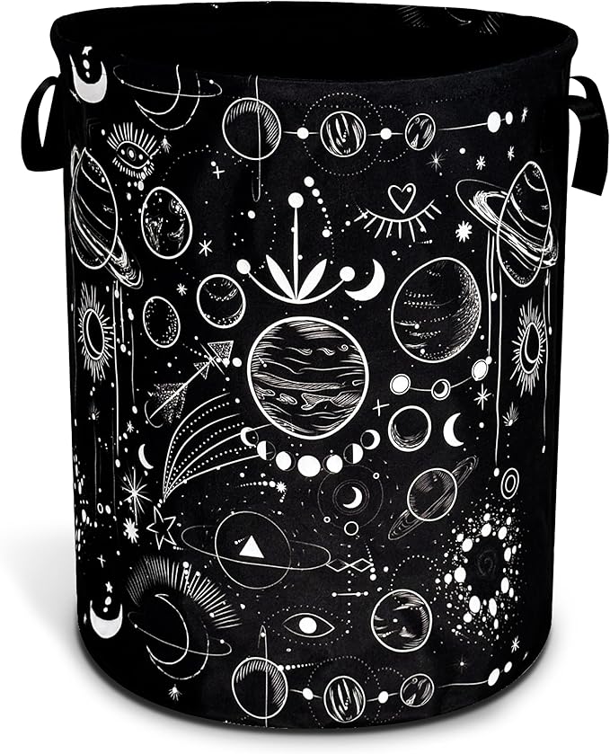 Universe Planet Laundry Basket Moon Phase Foldable Oxford Cloth Funny Tote Bag Laundry Hamper Clothes Storage Bucket Organizer For Bathroom/Laundry Storage/Bedroom 17.7x13.7 Inch