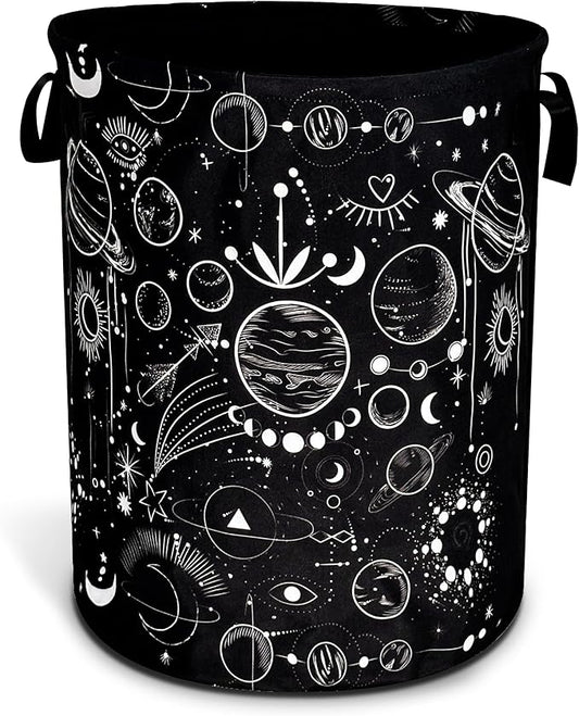 Universe Planet Laundry Basket Moon Phase Foldable Oxford Cloth Funny Tote Bag Laundry Hamper Clothes Storage Bucket Organizer For Bathroom/Laundry Storage/Bedroom 17.7x13.7 Inch