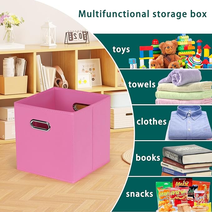 Black Foldable Storage Cubes Bins, Fabric Storage Box Cubes Organizer Baskets with Dual Handles for Home Organizer,Set of 3,(Pink)