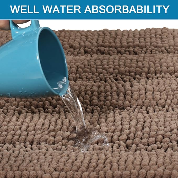 H.VERSAILTEX Bathroom Rugs Bath Rug Set 2 Piece Bathroom Contour Rug Toilet Mat Sets Non Slip Contour Bath Rug Ultra Thick Water Absorbent Striped Bath Mats(20" x 32" Plus 20" x 20" U, Taupe Brown)