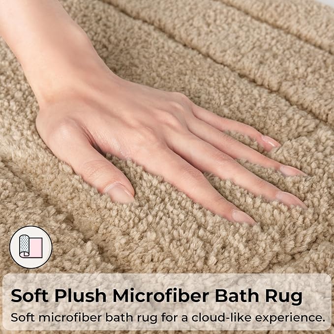 GRANNY SAYS Bathroom Rugs Sets 3 Piece, Soft Absorbent Microfiber Bath Mats for Bathroom Non Slip Washable, U-Shaped Toilet Bath Rugs for Tub Shower (Beige, 16" x 24" + 20" x 32" + U Shaped 20" x 24")
