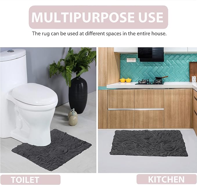 Home Weavers Bell Flower Collection 100% Cotton Tufted Bath Rugs, Extra Soft and Absorbent Bath Rugs, Non-Slip Bath Mats, Machine Washable, Bath Mats for Bathroom Floor and Tub, 25"x25" Heart, Gray