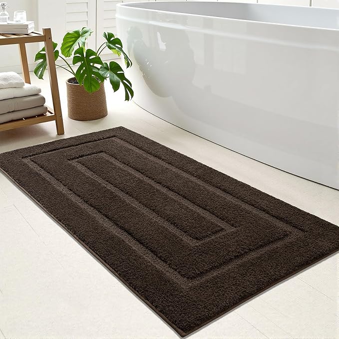 HOMORE Bathroom Rug 24x48 Inch Soft Absorbent Microfiber Bathroom Runner Rug, Washable Bath Runners Rugs for Bathrooms Non Slip Bath Rugs for Shower Tub,Brown