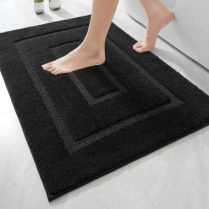 HOMORE Black Bathroom Rug 24x17 Inch Soft Absorbent Microfiber Small Bathroom Rugs, Washable Bath Rug Runner Non Slip Bath Rugs for Shower Tub