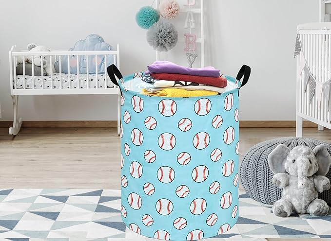 19.7" Round Kids Laundry Basket Gift Basket Storage Laundry Hamper Laundry Basket Baby Toys Nursery Bin with Handles,Storage Basket for Kids Room Bedroom Decor(Baseball)