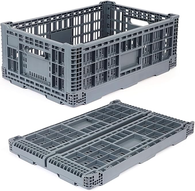 Collapsible Milk Crate, 1 pck 52L(13GAL) Stackable Storage Bins, Heavy Duty Storage Crates, Plastic Crates for Grocery, Warehouse Organization - Extra Large, Holds 130 lbs Per Bin