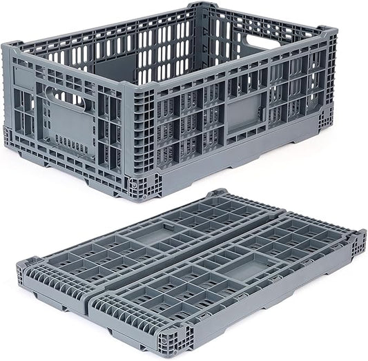 Collapsible Milk Crate, 1 pck 52L(13GAL) Stackable Storage Bins, Heavy Duty Storage Crates, Plastic Crates for Grocery, Warehouse Organization - Extra Large, Holds 130 lbs Per Bin