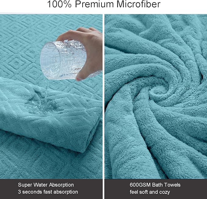 8 Piece Extra Large Bath Towels Set,2 Oversized Bath Towels(35"x70"), 2 Hand Towels,4 Washcloths Ultra Soft and Absorbent Towels for Bathroom, Quick Dry Towel for Gym Hotel Camp Pool Turquoise