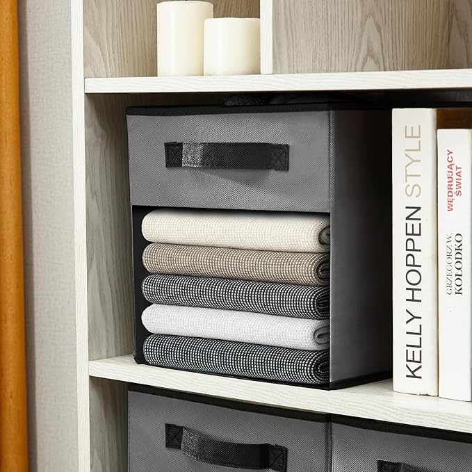 DECOMOMO Storage Bins, Cube Storage Bin with Window, Fabric Storage Cubes for Shelves (11" / 6pcs, Grey)