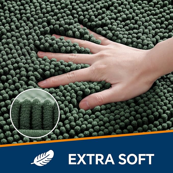 Hunter Green Bathroom Rugs 30"x50" - Large Plush Chenille Non-Slip Runner Bath Mat - Absorbent, Washable, Soft Decor for Shower, Sink, Tub, Floor, Home Accessories