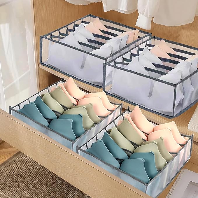 Wardrobe Clothes Organizer, Set of 2 Foldable Underwear Storage Boxes, Closet Divider Organizers for Bras Panties Scarves, Dorm Room Essentials for Girls