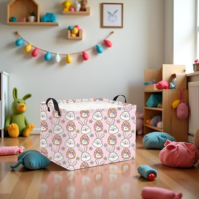Easter Basket Bunny Pink Baby Girls Cute Kids Toy Storage Bin Organizer Shelf Book Rabbit Room Decor (Pink Rabbit)