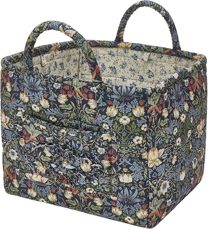 Boho Fabric Storage Basket, Large Capacity Laundry Basket, 12.2'' x 10.23'' x 10.23'' Collapsible Laundry Hamper with Easy Carry Handles (Blue, L)