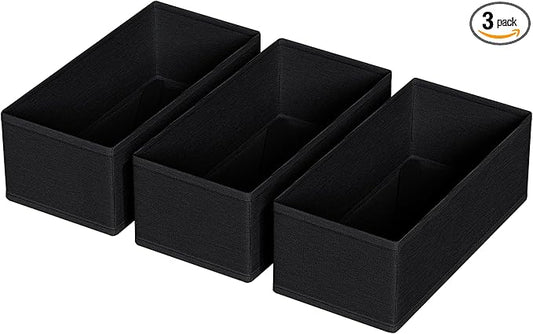 3 PACK Drawer Organizer Clothes，drawer Divider， Dresser Drawer Storage for Sock, Underwear, Bra，Panties，Belt, Tie, Stockings, Leggings & Accessories (Black)