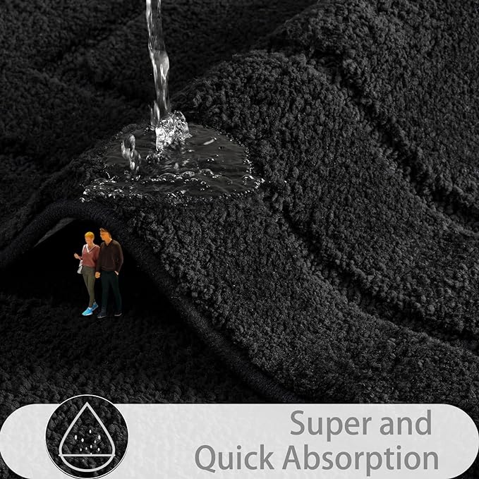 HOMORE Black Bathroom Rug 24x36 Inch Soft Absorbent Microfiber Bathroom Runner Rug, Washable Bath Runners Rugs for Bathrooms Non Slip Bath Rugs for Shower Tub