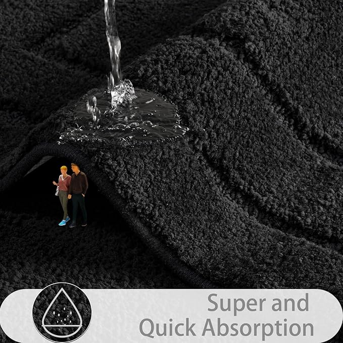 HOMORE Black Bathroom Rug 24x17 Inch Soft Absorbent Microfiber Small Bathroom Rugs, Washable Bath Rug Runner Non Slip Bath Rugs for Shower Tub