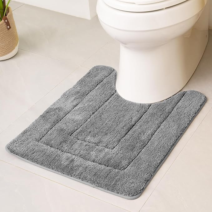 GRANNY SAYS Bathroom Toilet Rugs U Shaped, Bath Mats for Bath, Bathroom Rugs Non Slip Washable, Absorbent Microfiber Toilet Mat, Soft Plush Shaggy Bath Carpet, 20" x 24", Deep Gray