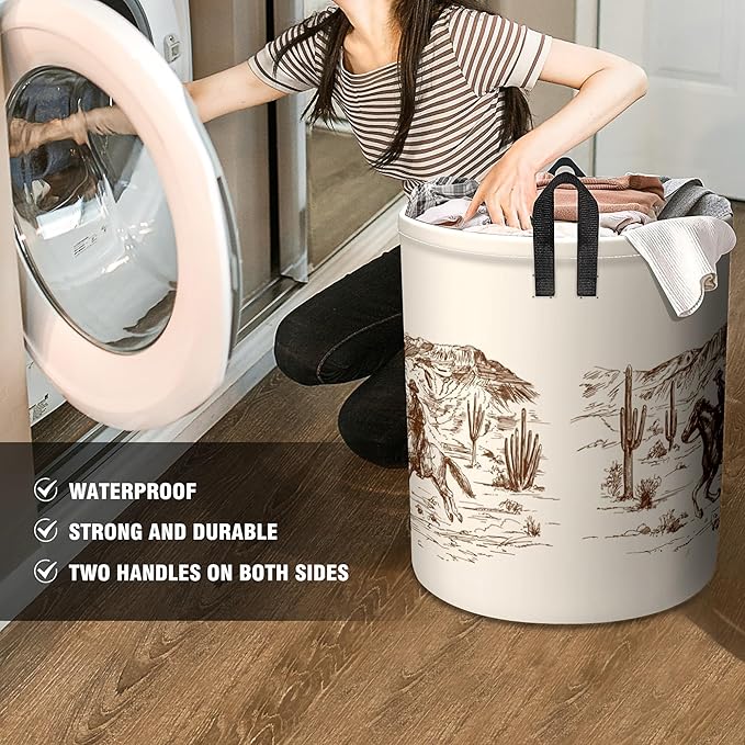 West Cowboy Baby Laundry Hamper,Laundry Basket,Waterproof Storage Bin for Bedroom,Clothes Organizer Basket,Toys Box,Room Decor