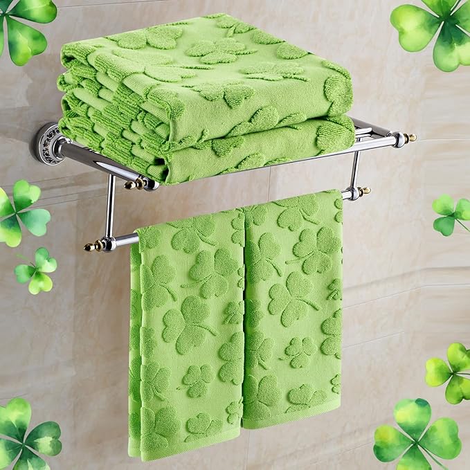 2 Pack St. Patrick's Day Hand Towels Green Clover Shamrocks Melody 100% Cotton Soft Absorbent Decorative Bathroom Towels Set for Kitchen Bath Pool Gym, 13.7'' x 29.5''