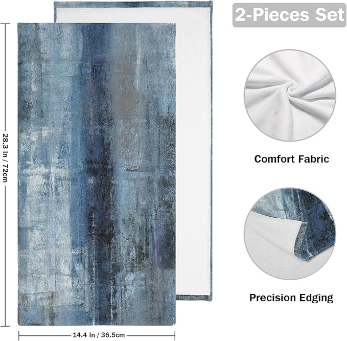 Hand Towels for Bathroom Set of 2 Vintage Navy Blue Grey Abstract Modern Art Painting Soft Absorbent Small Luxury Bath Towels Decorative Kitchen Guest Dish Towel for Gym,Spa,Hotel 28x14in