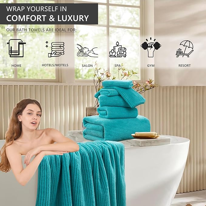 4 Piece Bath Towel Set 35"x70"Oversized Bath Towel for Bathroom Ultra Soft Fluffy Extra Large Bath Sheet Luxury Premium Bathroom Towel Highly Absorbent Quick Dry Shower Towel for Hotel Spa,Turquoise