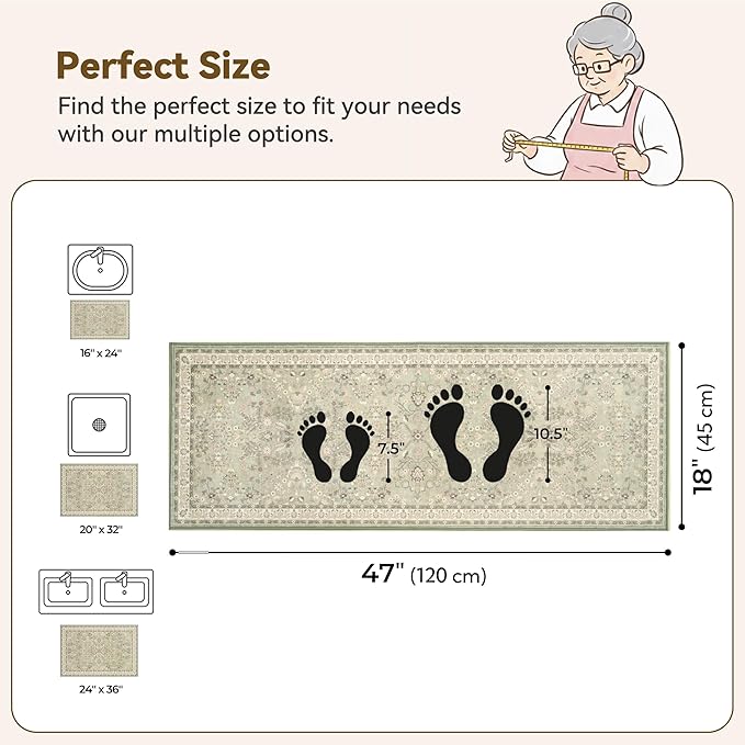 GRANNY SAYS Boho Bathroom Runner 47"x 18" Non-Slip,Quick Dry & Washable Vintage Bath Rug,Distressed Farmhouse Plush Velvet Bath Mat for Sink Shower and Bathtub, Flower Green