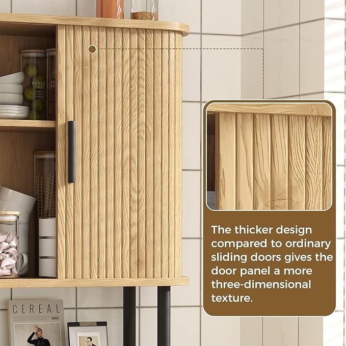 Bathroom Wall Cabinet, Over The Toilet Cabinet with Sliding Doors and Adjustable Shelf, Space Saver, Wall Mounted Medicine Cabinet for Laundry Room & Kitchen & Living Room, Natural
