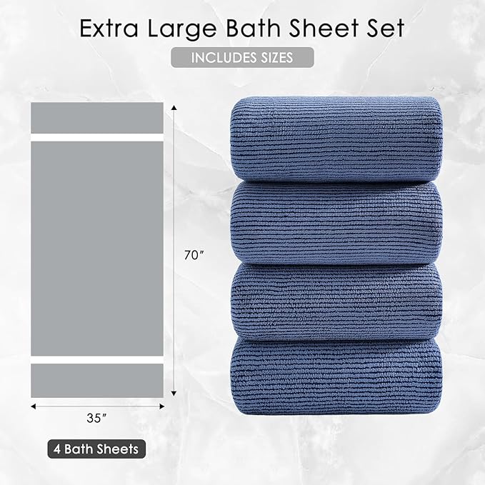 4 Piece Bath Towel Set 35"x70"Oversized Bath Towel for Bathroom Ultra Soft Fluffy Extra Large Bath Sheet Luxury Premium Bathroom Towel Highly Absorbent Quick Dry Shower Towel for Hotel Spa,Navy Blue