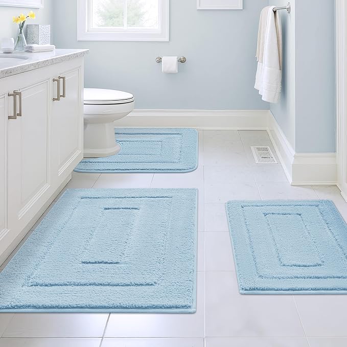 GRANNY SAYS Bathroom Rugs Sets 3 Piece, Soft Absorbent Microfiber Bath Mats for Bathroom Non Slip Washable, U-Shaped Toilet Bath Rugs for Tub Shower (Ivory, 16" x 24" + 20" x 32" + U Shaped 20" x 24")