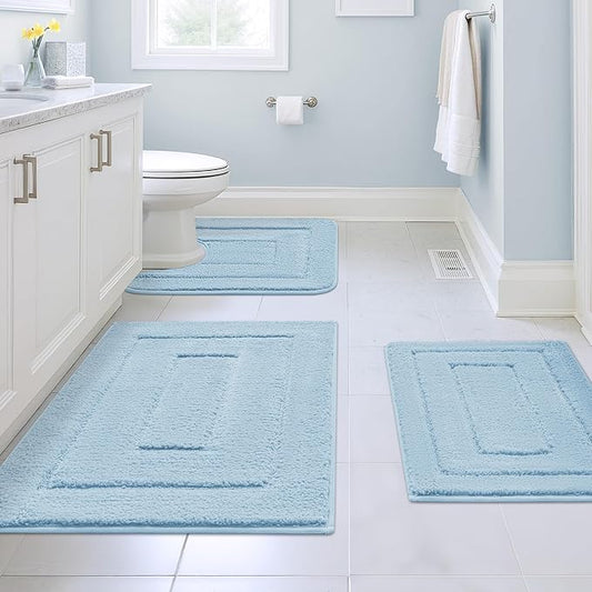 GRANNY SAYS Bathroom Rugs Sets 3 Piece, Soft Absorbent Microfiber Bath Mats for Bathroom Non Slip Washable, U-Shaped Toilet Bath Rugs for Tub Shower (Ivory, 16" x 24" + 20" x 32" + U Shaped 20" x 24")