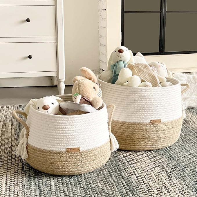 Small Basket for Stuffed Animal,Clothes ,Baby Blankets -11.8"x9.8"- Boho Baskets for Living Room,Bedroom,Nursery |Cotton Rope Baskets, Cube Basket, Under Shelf Basket | Baskets for Home Decor